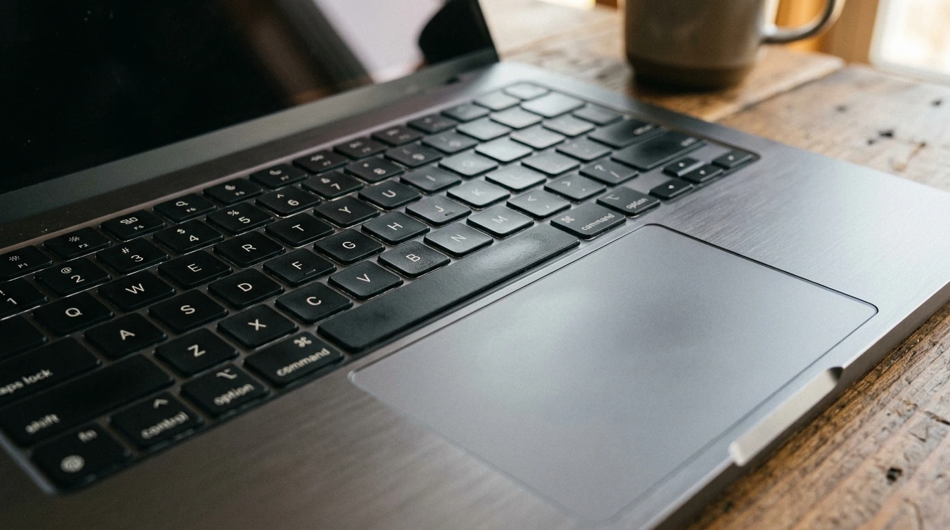 Close-up of the Zenith Pro X1's durable, ergonomic keyboard and precision trackpad, highlighting its premium build materials.