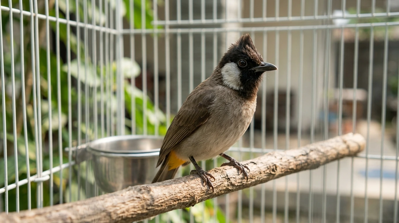 Burung Kutilang sehat dan aktif di dalam sangkar