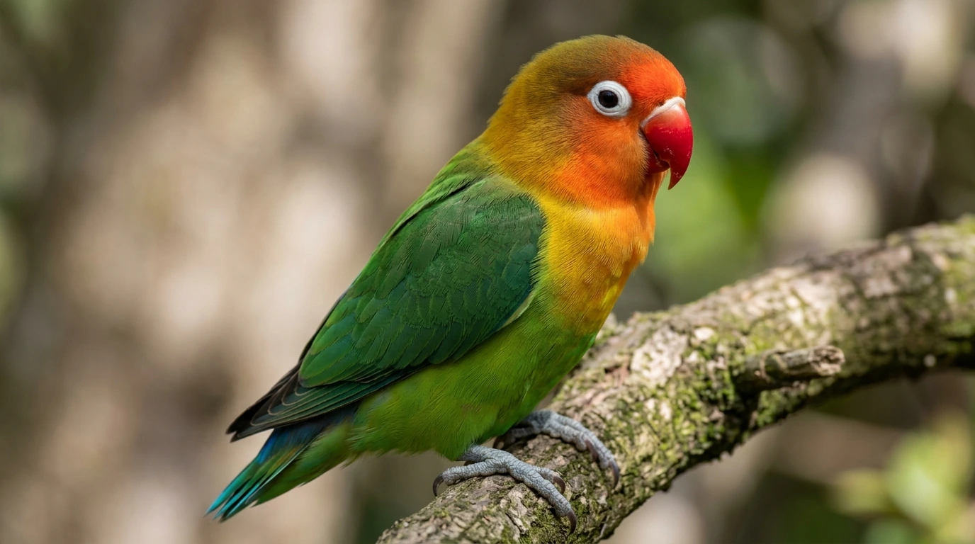 Gambar close-up Lovebird berkualitas tinggi yang menonjolkan detail bulu, pola warna, dan struktur tubuh yang kokoh, mengindikasikan nilai dan keunikan.