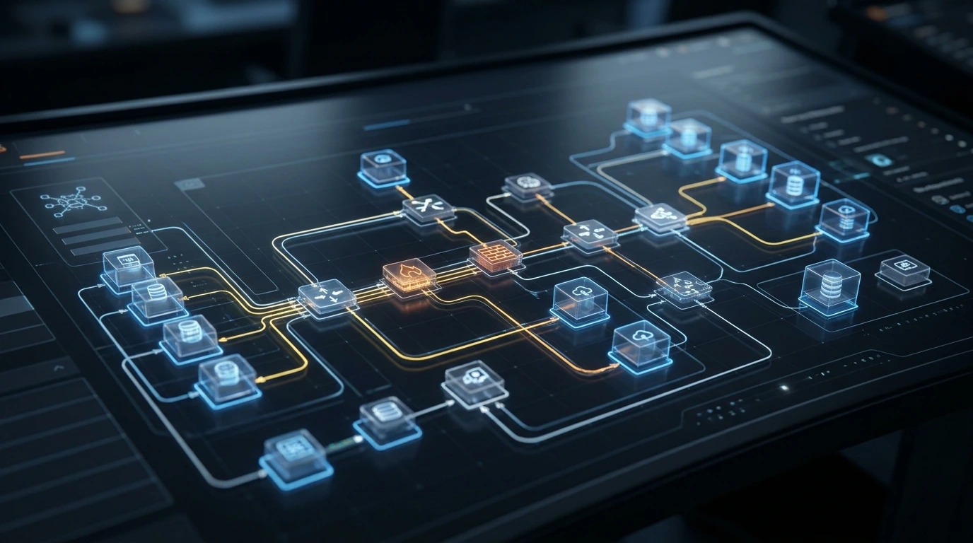 A detailed visual representation of virtual machines and network components interconnected within a cloud provider's console during initial configuration.