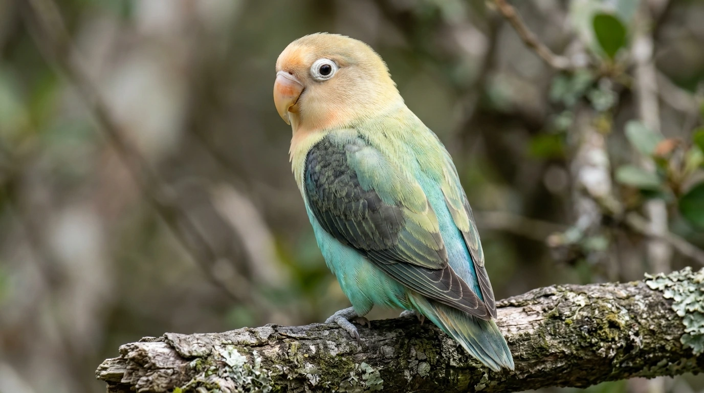 Fokus detail pada pola bulu dan warna cerah Lovebird mutasi langka seperti Euwing atau Parblue, menonjolkan nilai genetiknya.