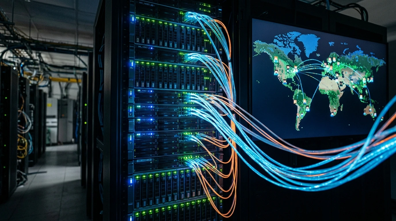 High-performance cloud server infrastructure demonstrating global network peering and low-latency data transfer for Minecraft gaming.